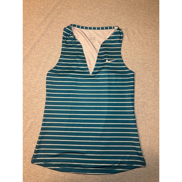 Nike Tops - Nike Dri Fit Teal White Striped Athletic Tennis Tank Top Women's Small